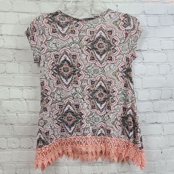 No Comment Coral Medallion Juniors Crochet Lace Trim Top Size Small Soft Knit - Picture 6 of 7